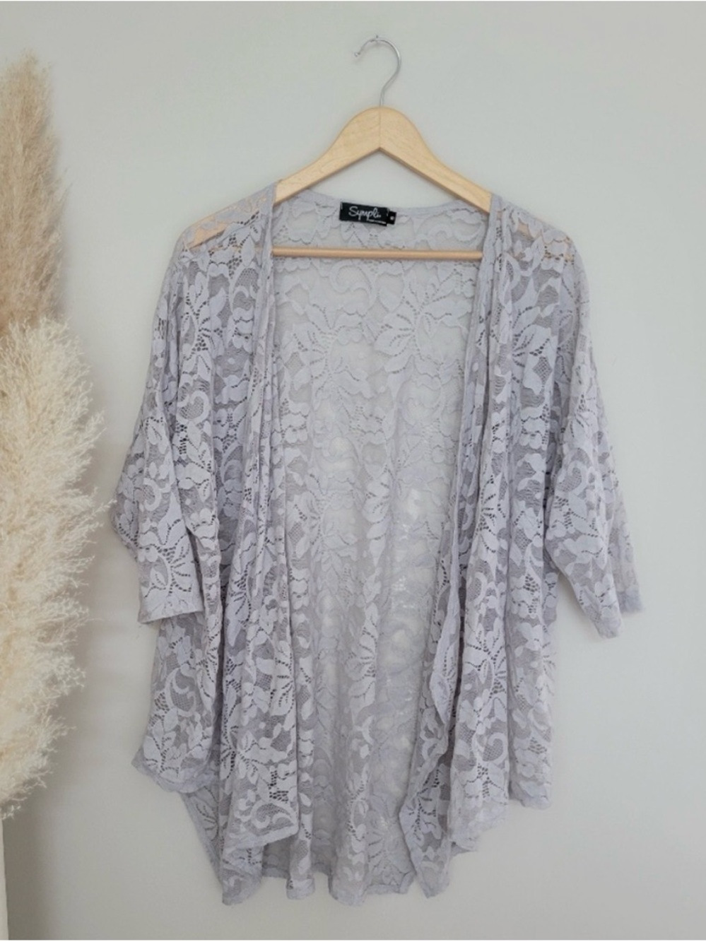 SOLD Sympli Light Gray Lace Open Front Cardigan
